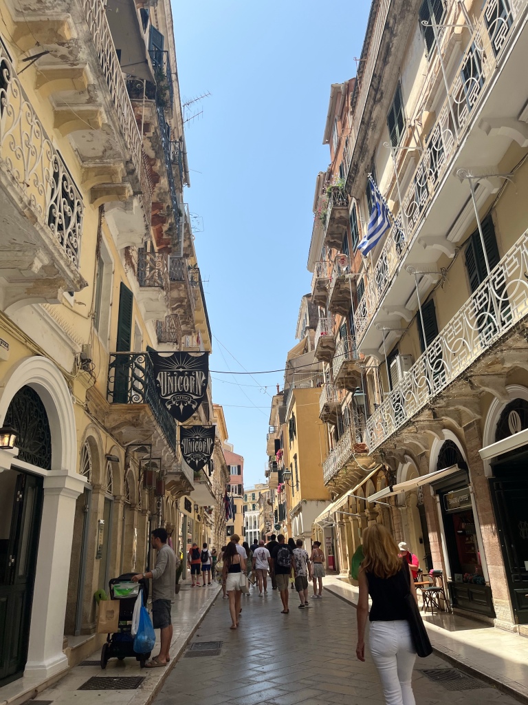 A view down an alley in the Old Town in Corfu 